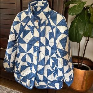 Blue & White Quilted Geometric Jacket